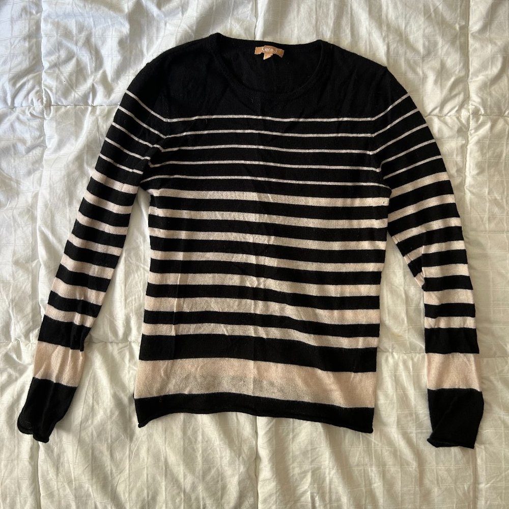 Kier + J Cashmere Black and White Striped Sweater (Small)